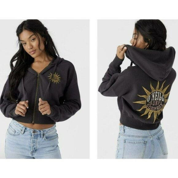 O'Neill Surf Company Gray Full Zip Hoodie Sun Graphic Darcie Skater Fleece - Picture 1 of 11